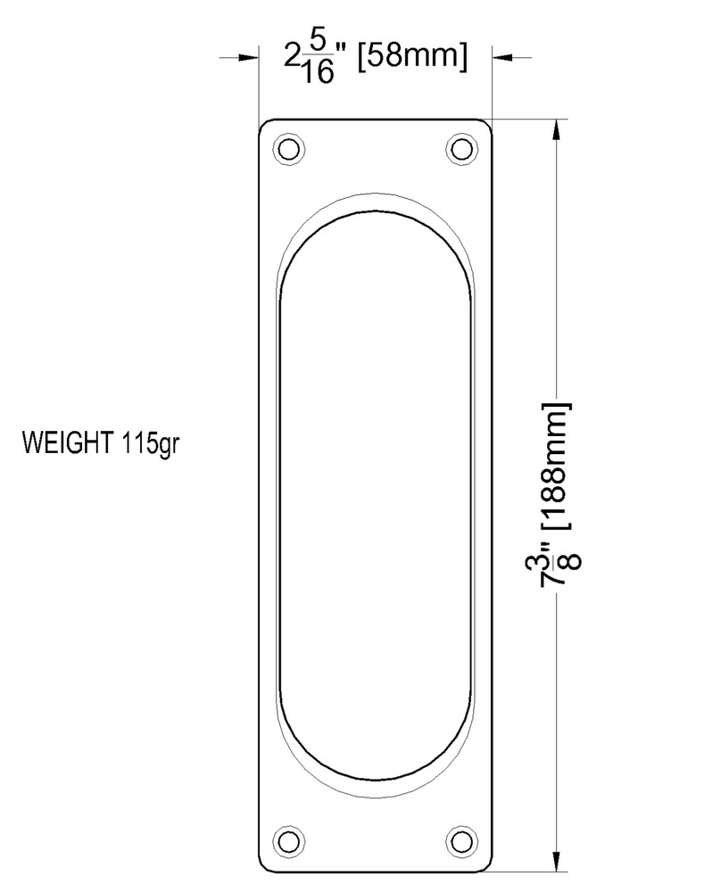 Gruppo Romi Rectangular PD302S Flush Plate Pull for Pocket Door, Satin Nickel