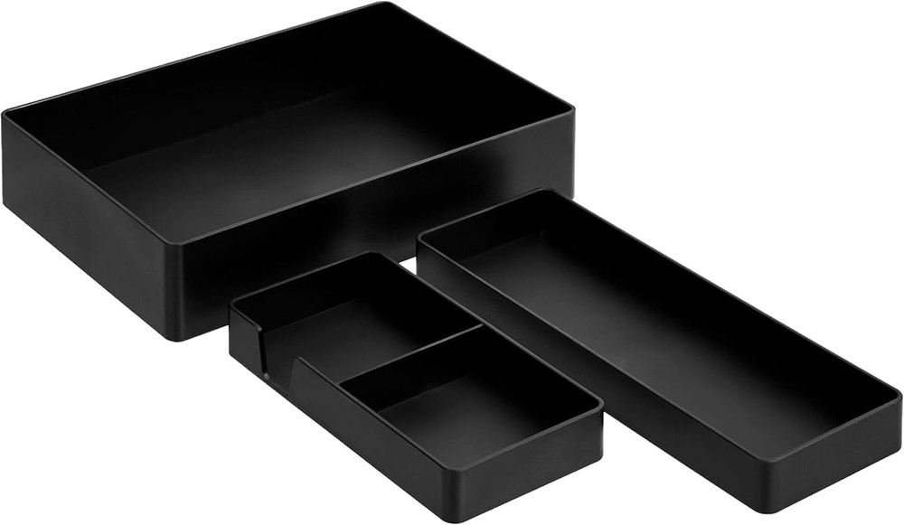 Rectangular Plastic Desk Organizer Bundle, 3 Pieces with Half Accessory Tray, Sm