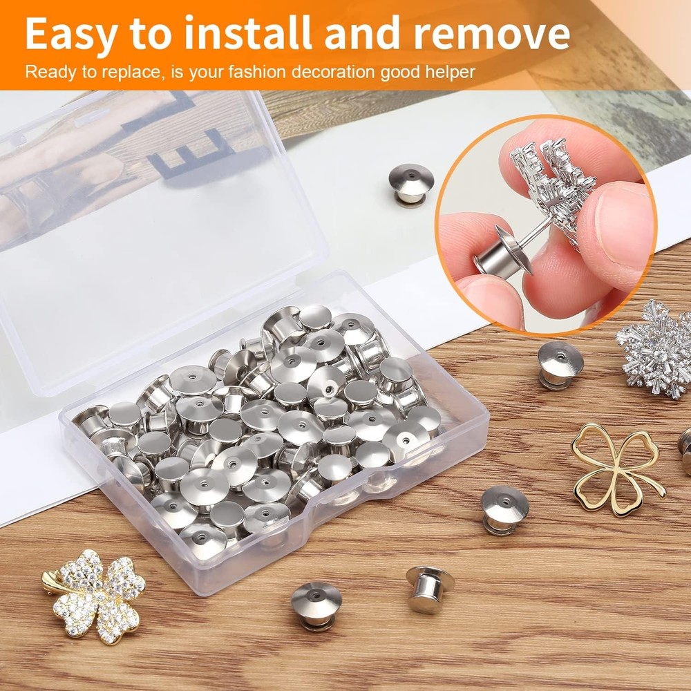 30PCS Metal Locking Pin Backs Secure Pin Keepers Clasp Lock Replacement Set