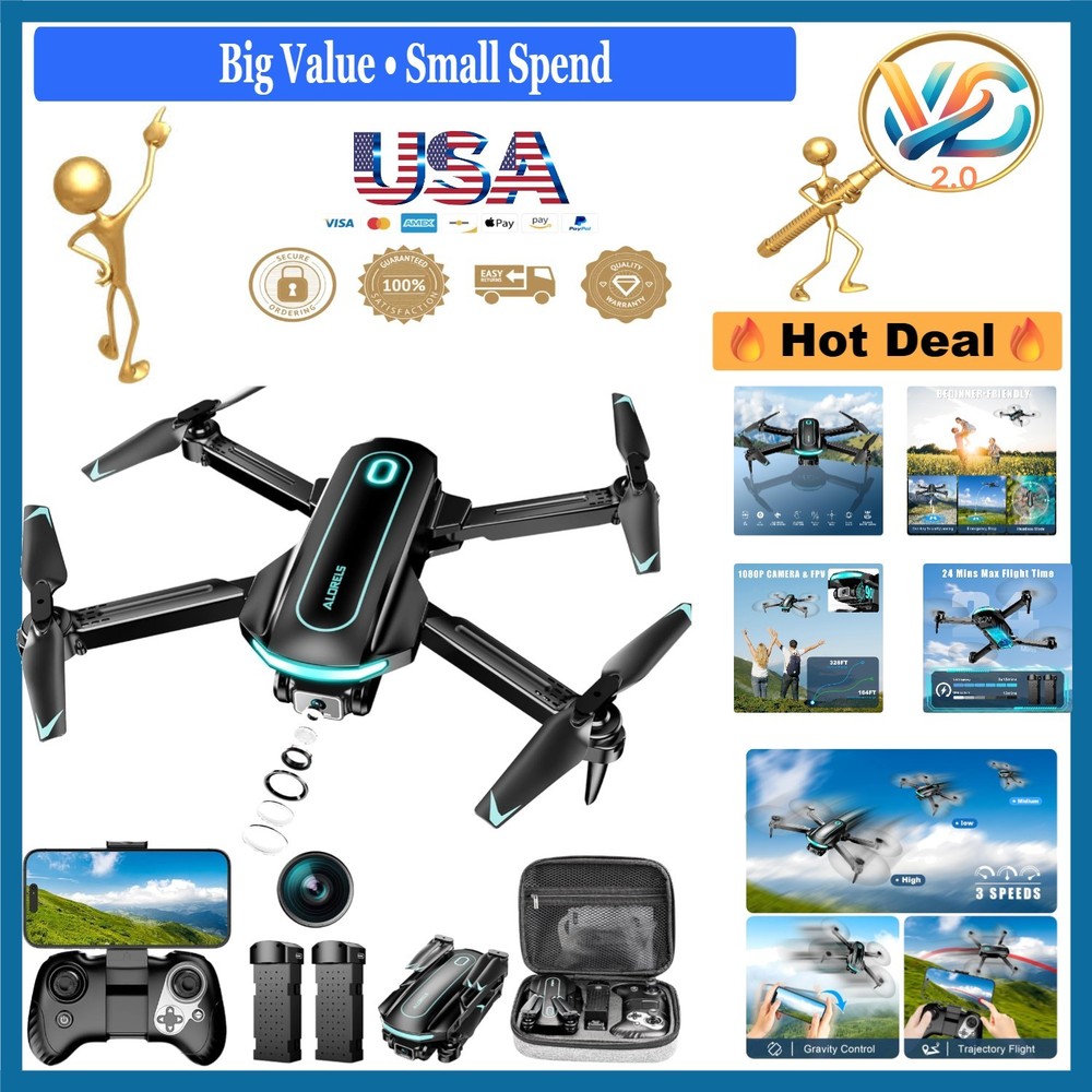 Foldable Drone with 1080P Camera, 2 Batteries, App & Remote Control