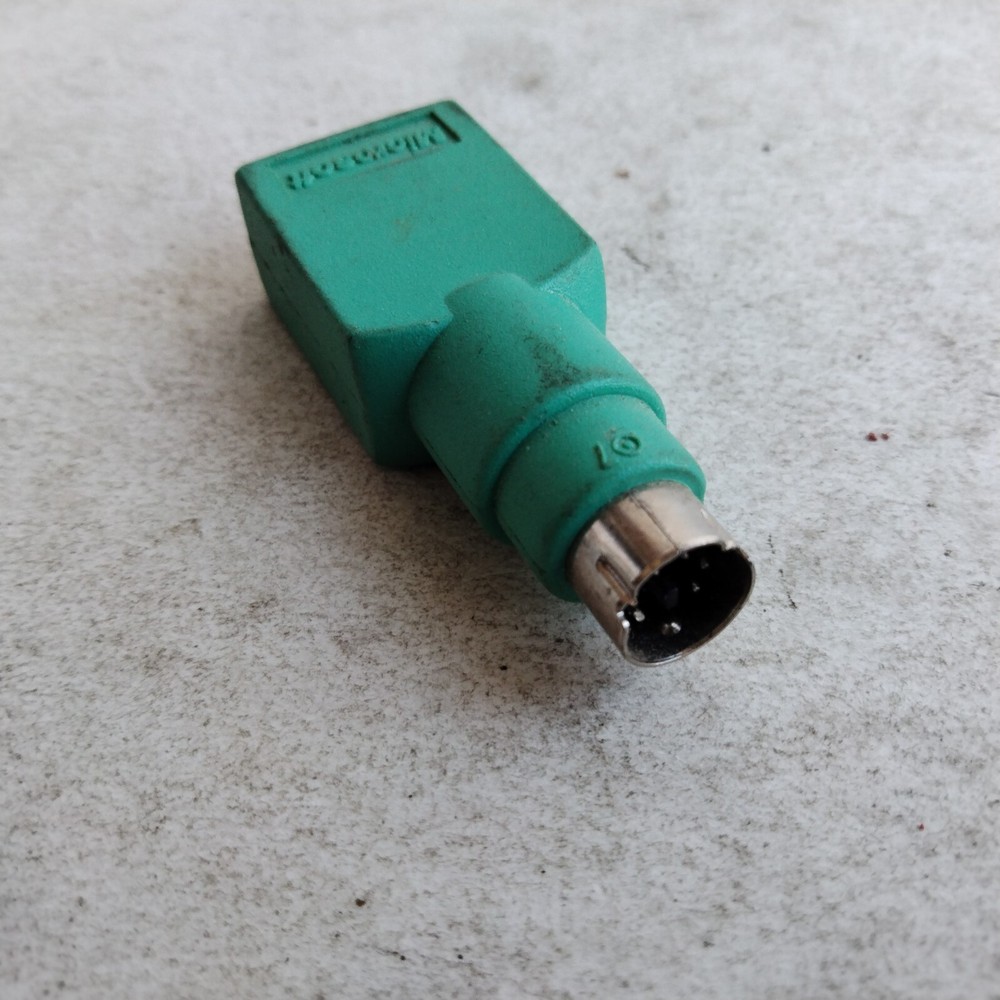 Microsoft USB To PS2 Adapter Green Vintage For Mouse