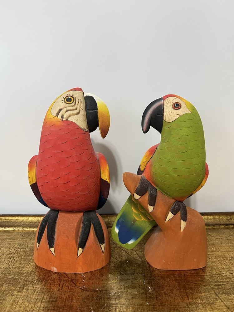 HANDMADE BALSA WOOD MACAW FIGURINES