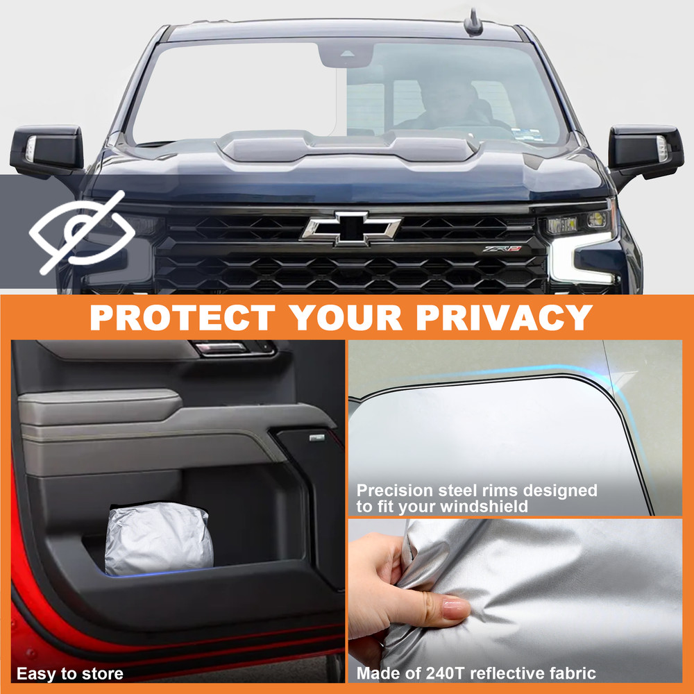 Front Windshield Foldable Sunshade Sun Shade Visor For Chevy Silverado 2019-2025