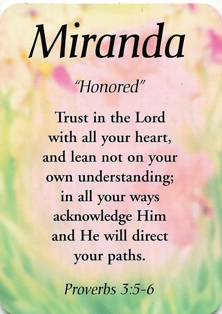 Miranda  "Honored" Keepsake Name Meaning Card with Verse