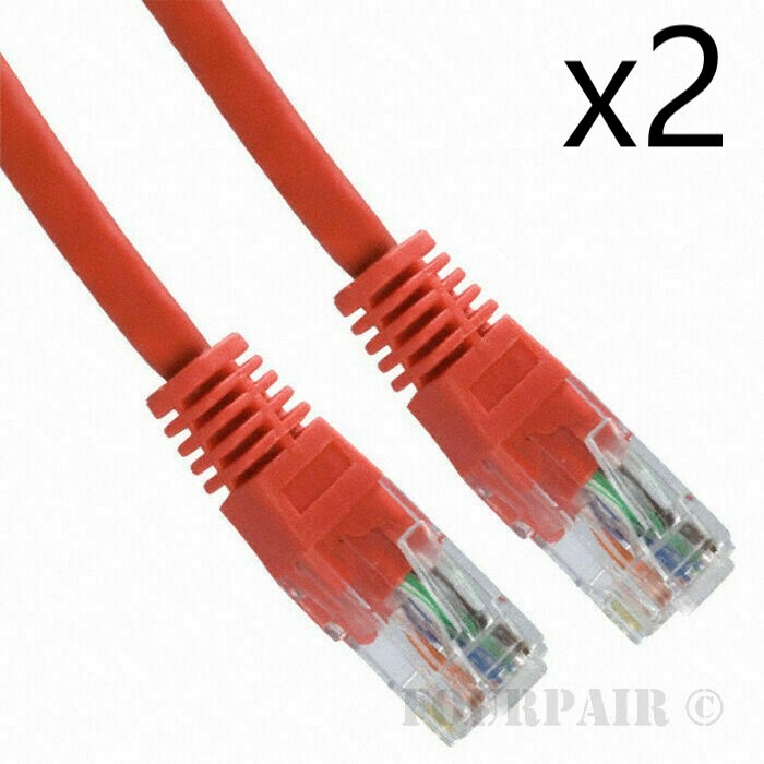 2 Pack Lot - 25ft CAT5e Ethernet Network LAN Router Patch Cable Cord Wire Red