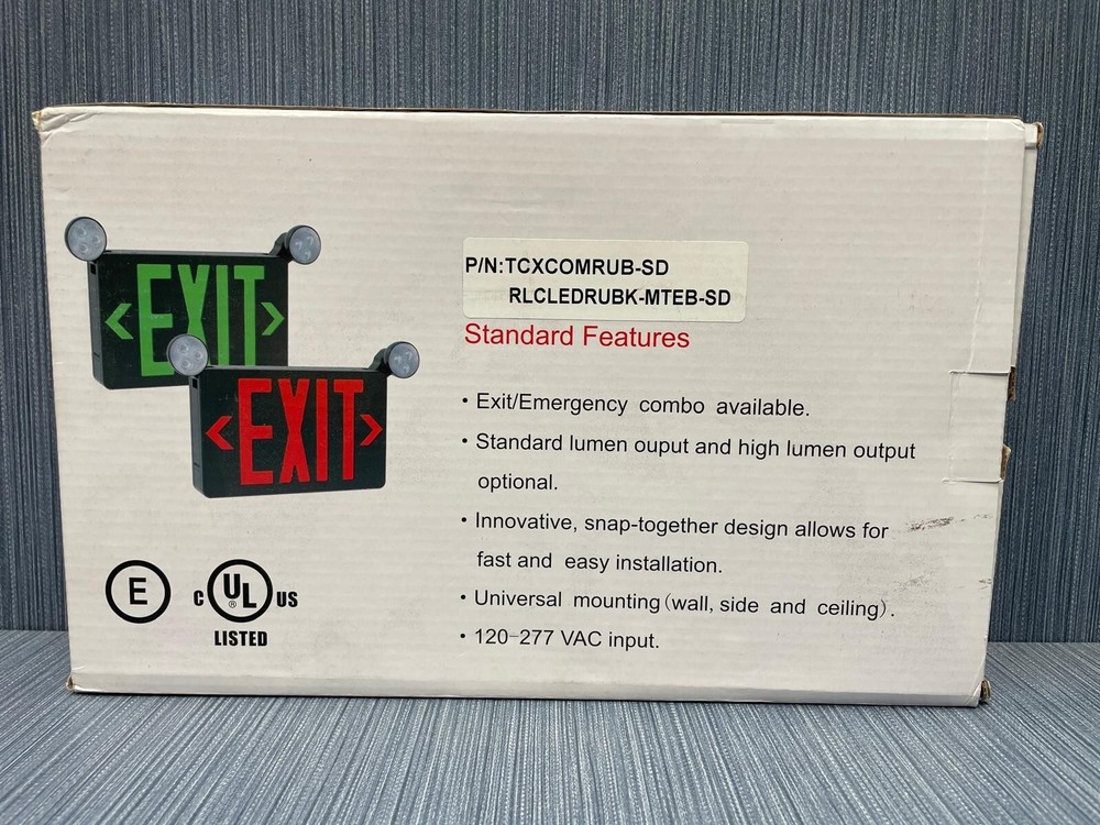 LED Exit Sign / Emergency Lighting Combo Red Letters Black Housing High Lumen