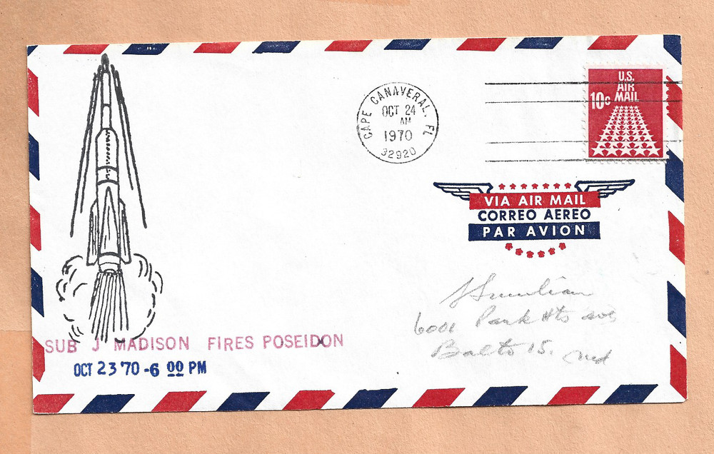POSEIDON FIRED OCT 24,1970 CAPE SUB USS MADISON  SPACE COVER NASA