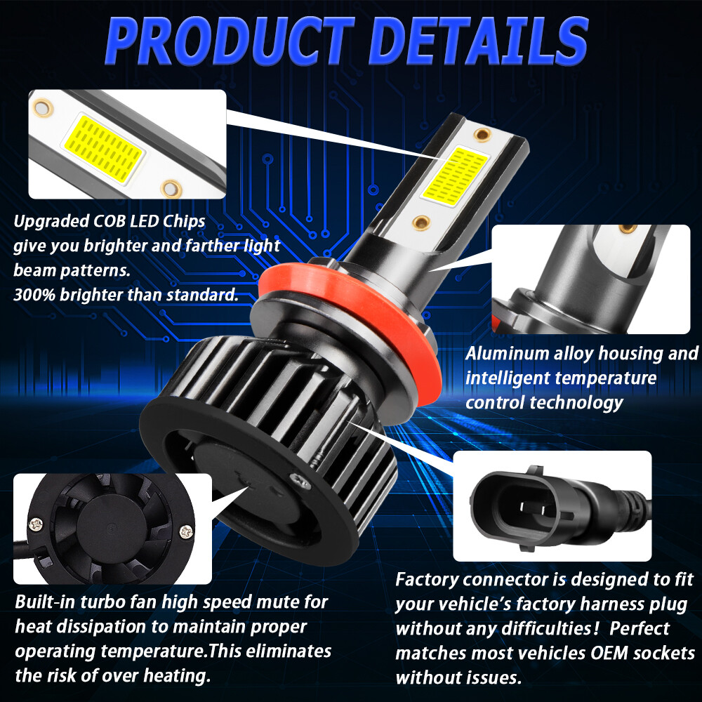 For Honda Civic 2006-2015 LED Headlight High+Low & Fog Light Bulbs Kit white