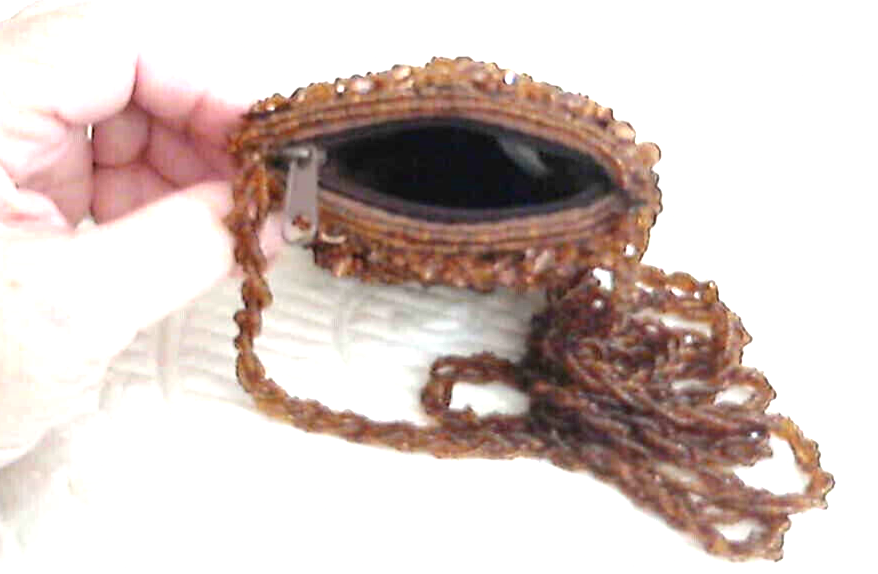 Small Copper Sequin/Bead Coin Purse 23" Braid Bead Strap 4"x3.5"