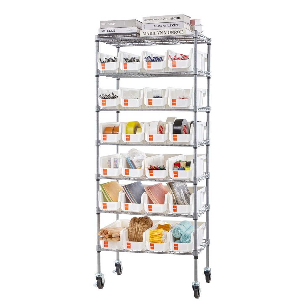 VEVOR Rolling Bin Storage Rack 7-Tier Bin Rack Storage System with 24 Small Bins