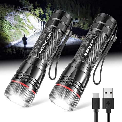 Rechargeable Flashlights High Lumens, 2 Pack 10H Long Lasting 2 PACK Black