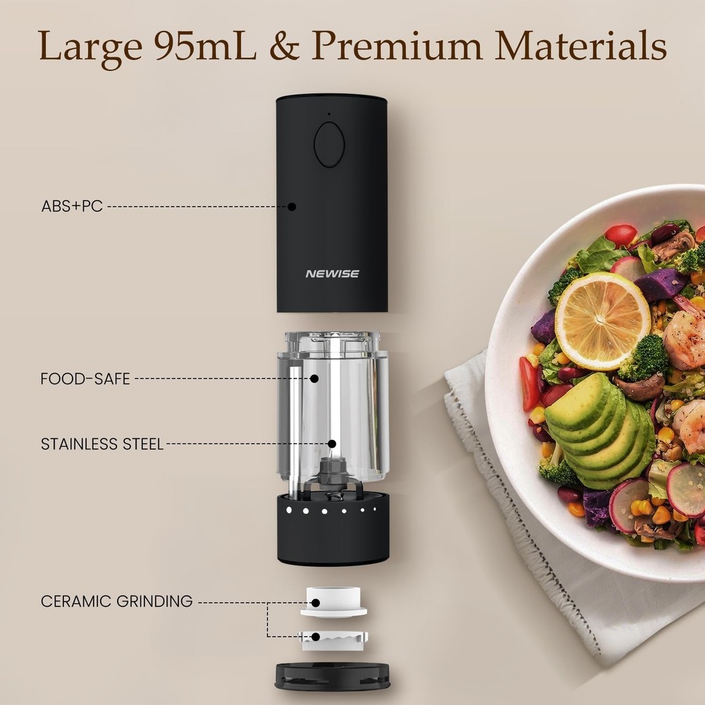 Electric Salt & Pepper Grinder Set, Rechargeable with LED Light & External Co...