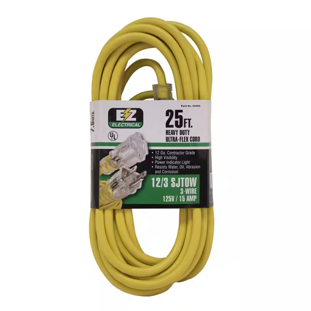 25 Ft. 12/3 Extension Cord with Indicator Light