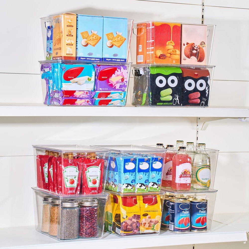 Clear Storage Bins W/ Lids Stackable Large Plastic Containers Pantry