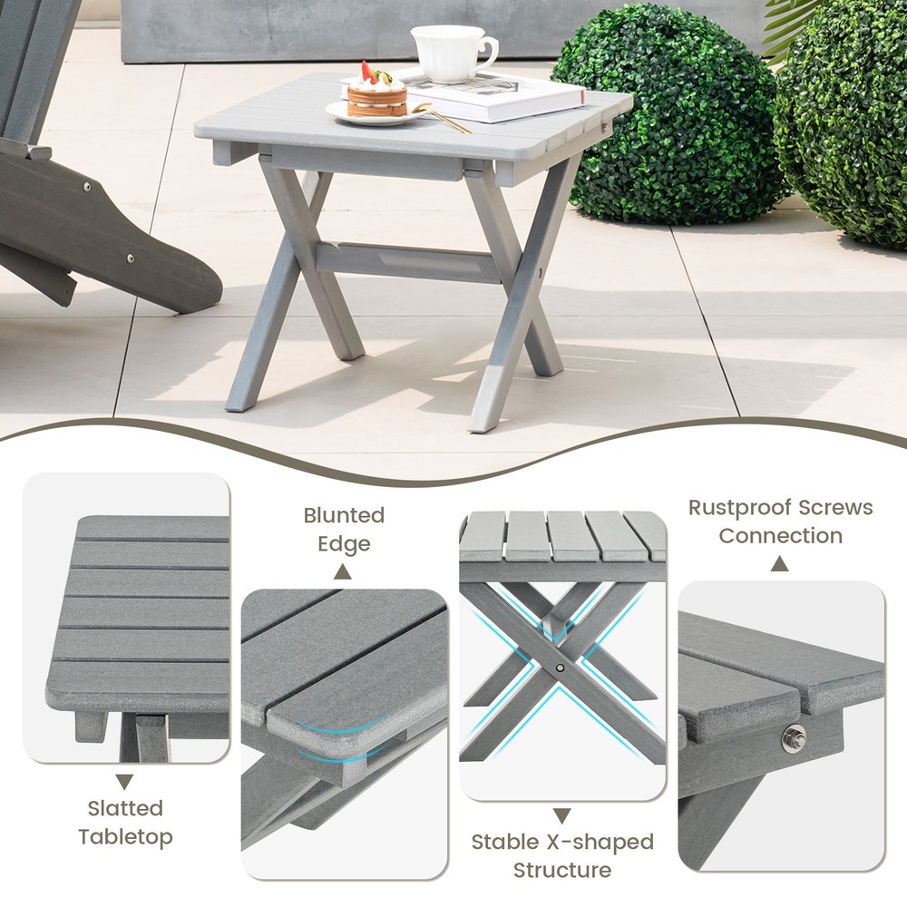 Weather-Resistant HDPE Adirondack Table Outdoor Folding Side Table Gray