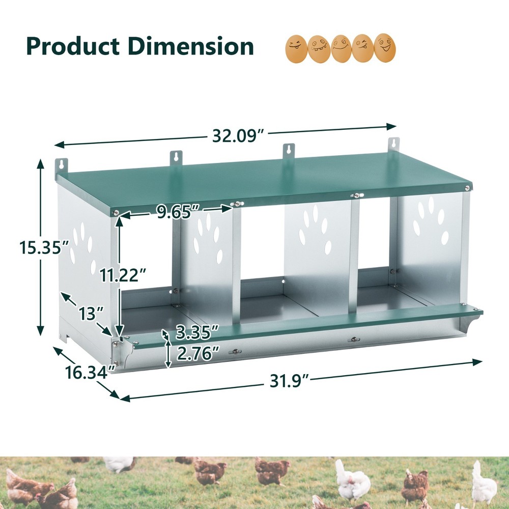 3 Chicken Nesting Boxes for Laying Eggs Galvanized Steel Hen Nesting Box
