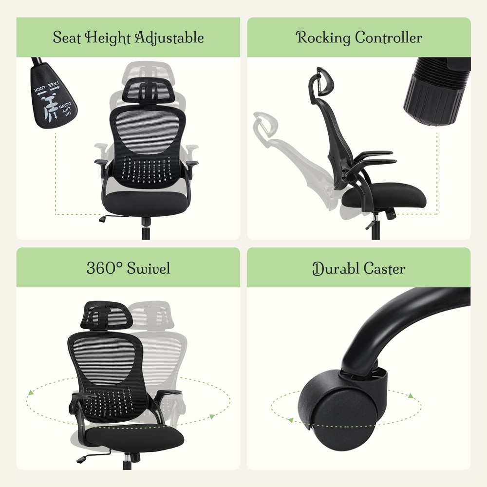High-Back Ergonomic Computer Desk Chair,Mesh Rolling Home Office Work Task Chair