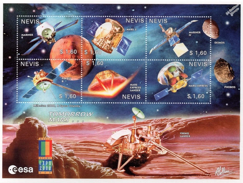 TOMORROW MARS Exploration Probes & Landers Space Stamp Sheet #2 (2000 Nevis)