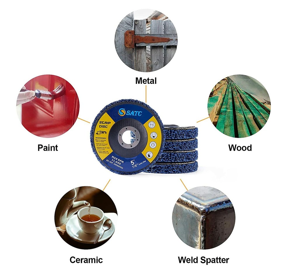 5-Pack 5" x 7/8" Blue Poly Strip Clean Disc Paint Stripping Wheels Rust Removal