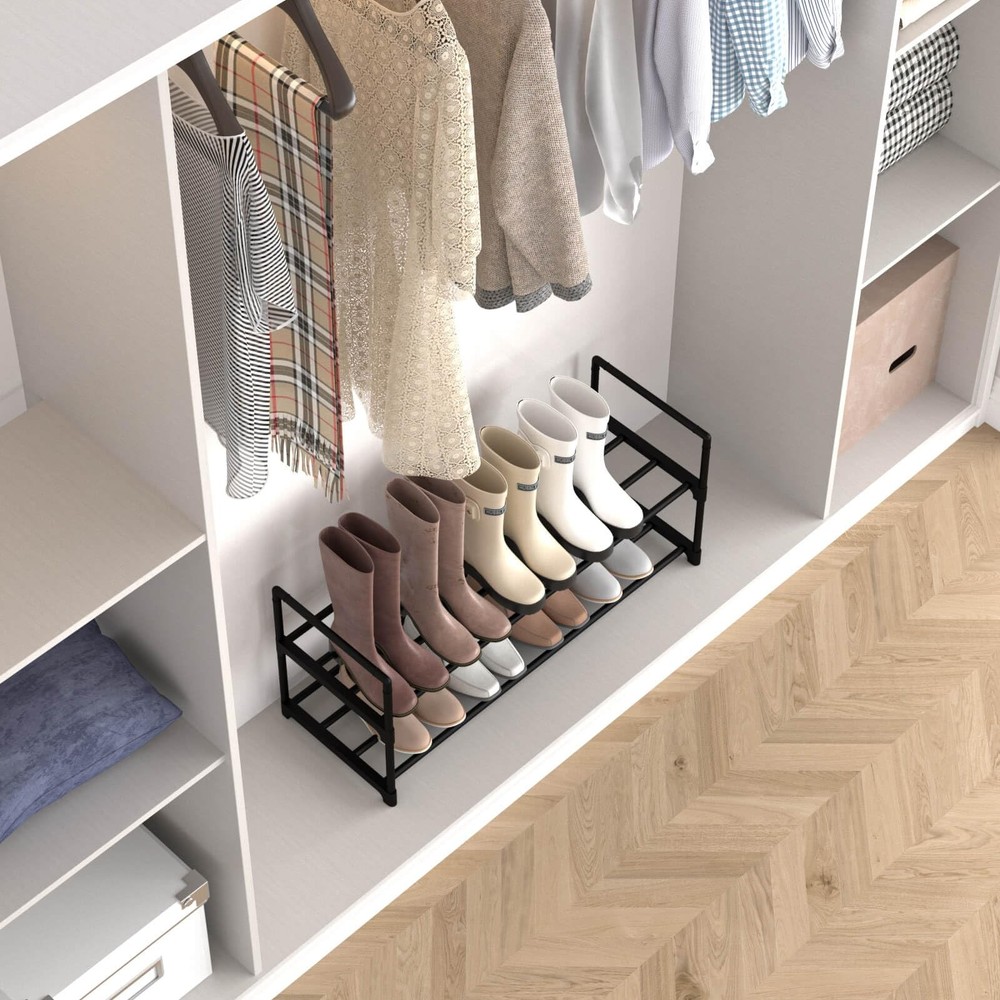 2 Tier Metal Shoe Rack,Adjustable Shoe Shelf Storage Organizer,Stackable Boot...