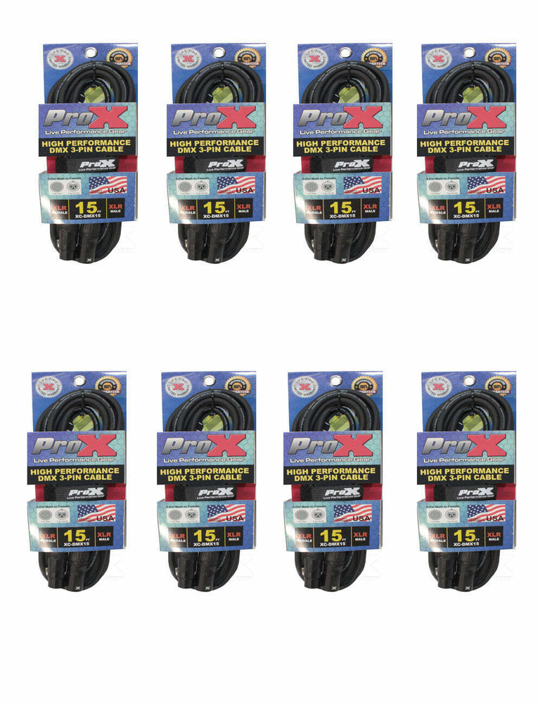 8 ProX DMX Cables 3 Pin 15 ft High Performance Lighting Cable - Data Cable