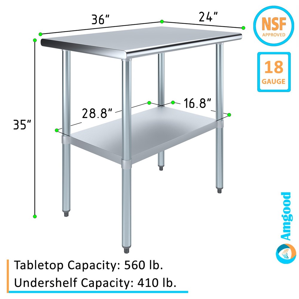 24" X 36" Stainless Steel Work Table With Galvanized Undershelf