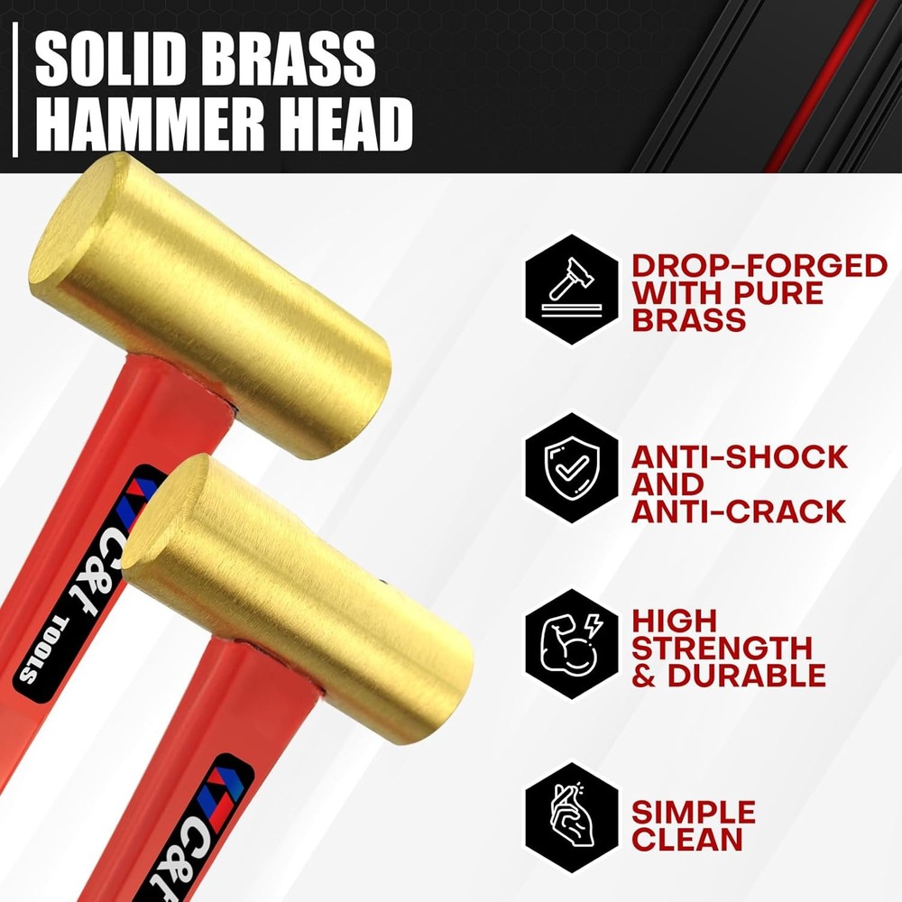 3-Piece Hammer Set, Jacketed Fiberglass Solid Brass Non-Sparking Hammers