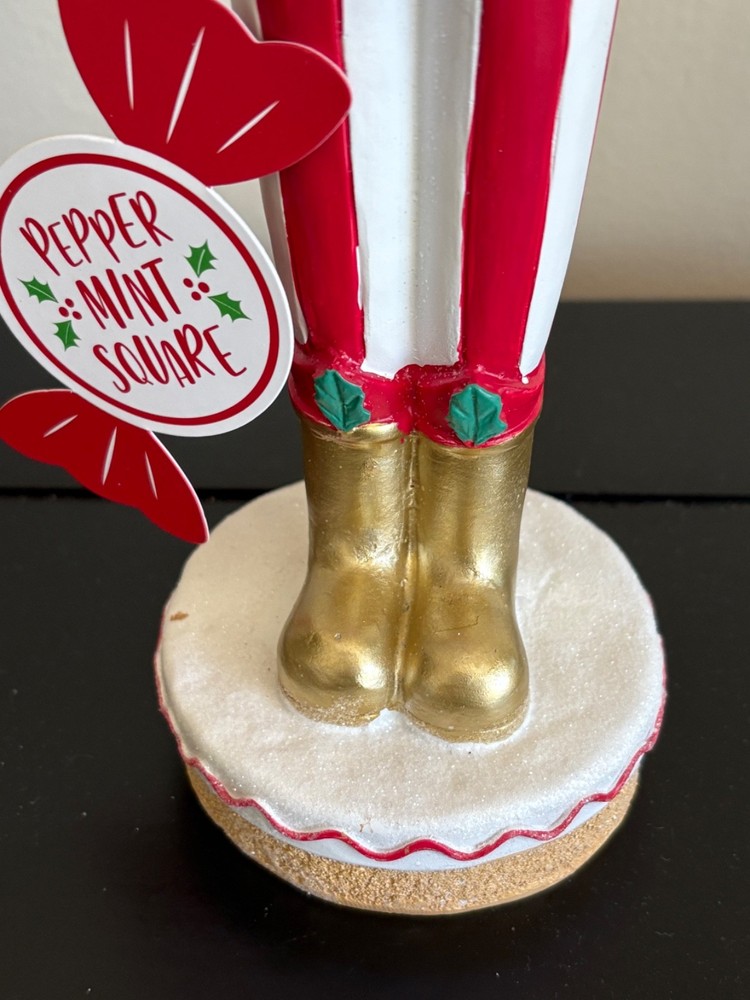 NWT Peppermint Square Nutcracker with Cupcake Hat & Holding Gingerbread Tree