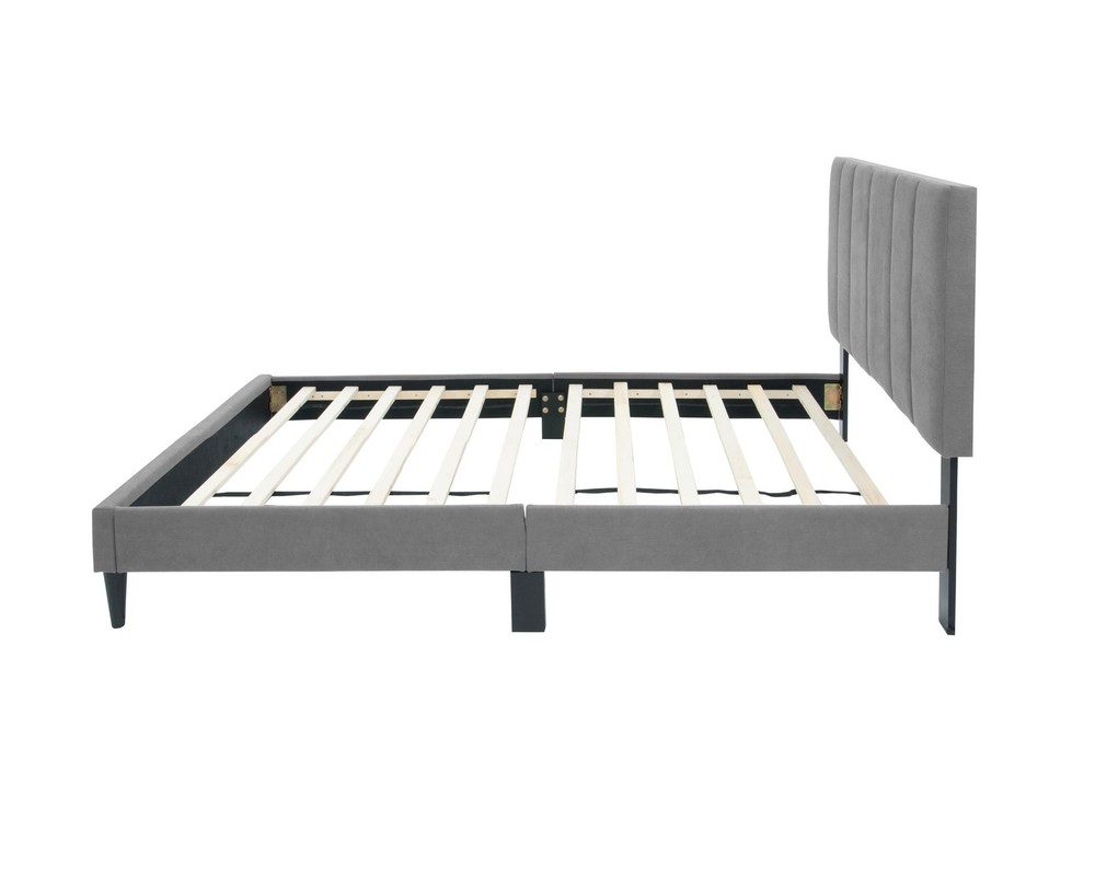 Poundex Adjustable Gray Fabric Channel Tufted Twin Size Bed Frame