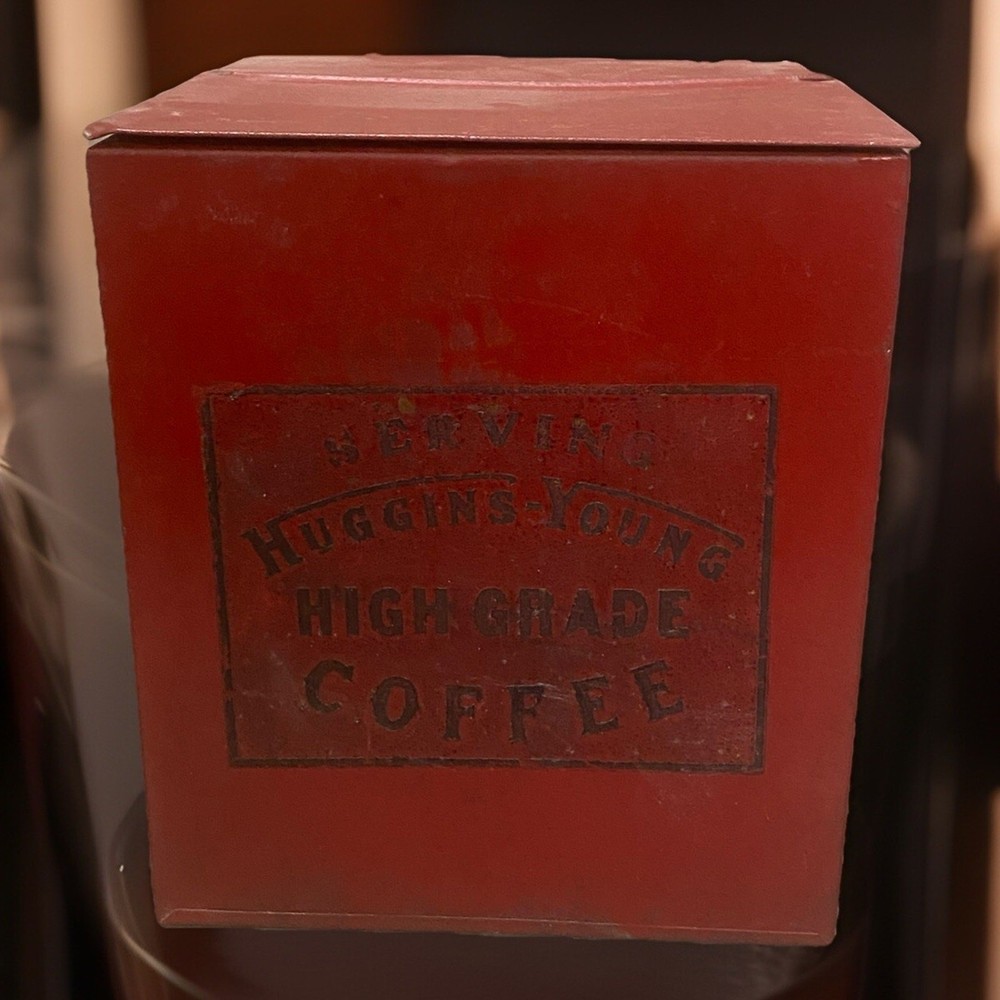 Huggins Young High Grade Coffee Tub Style Tin Red Great Graphics