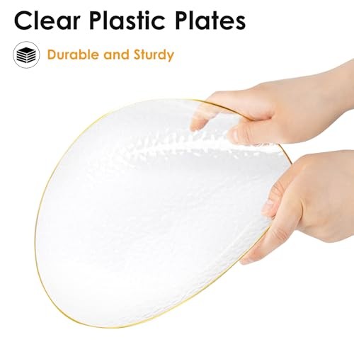 100PCS Clear Plastic Plates with Gold Rim, Includes 50pcs Dinner Clear-100pcs