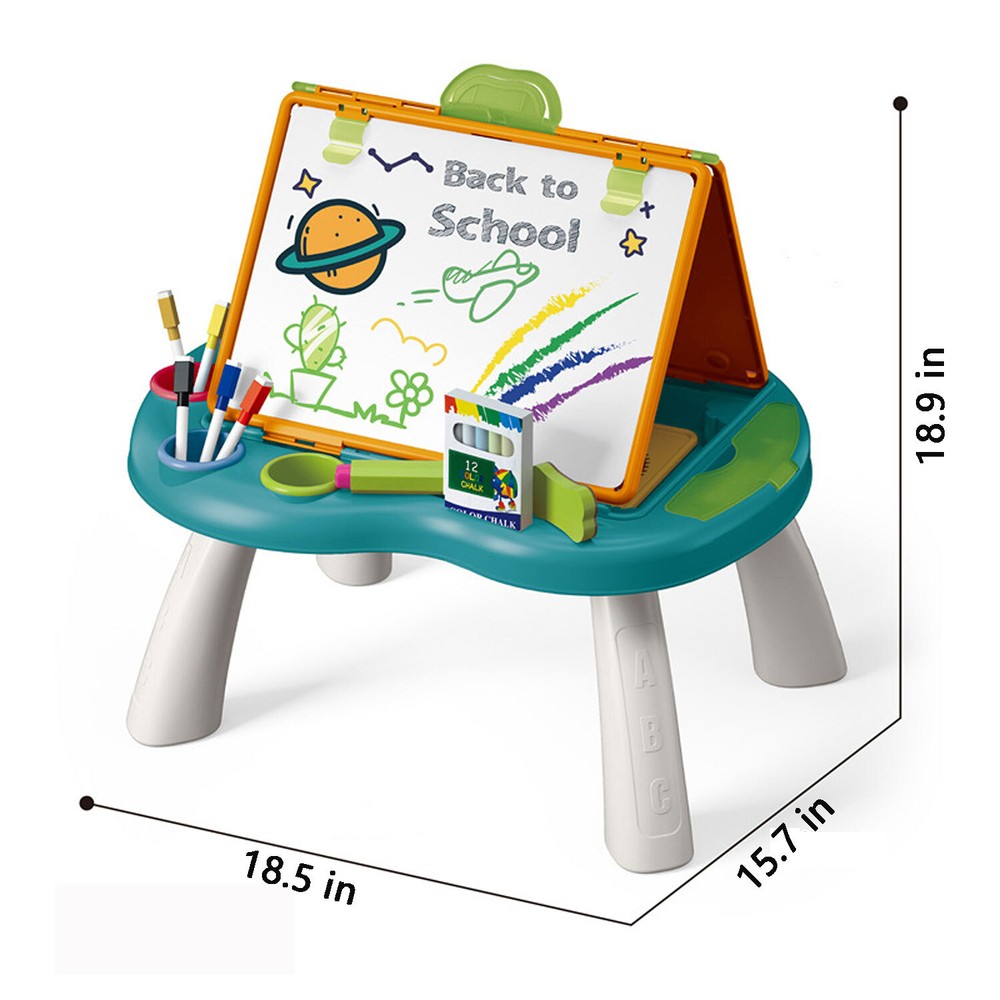 Kids 4 in 1 Foldable Art Easel Set Double Sided Whiteboard Chalkboard Boad Game