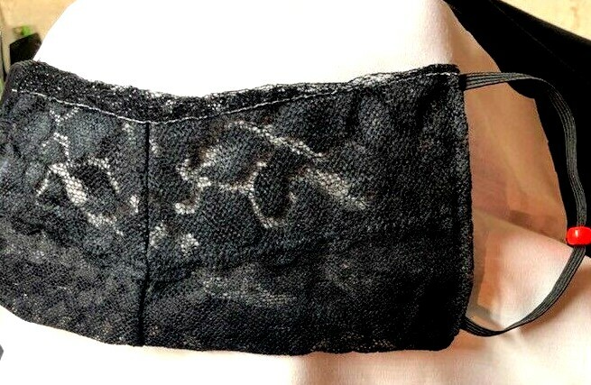 "Black Lace Bikini Panty" back REVERSIBLE Poly blend Face mask (handmade)