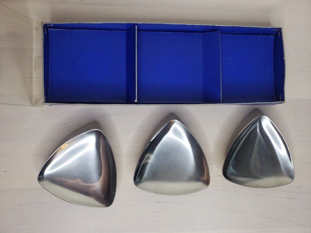 3 Danish Stainless Triangle Candle Holders MCM Mid Century Modern