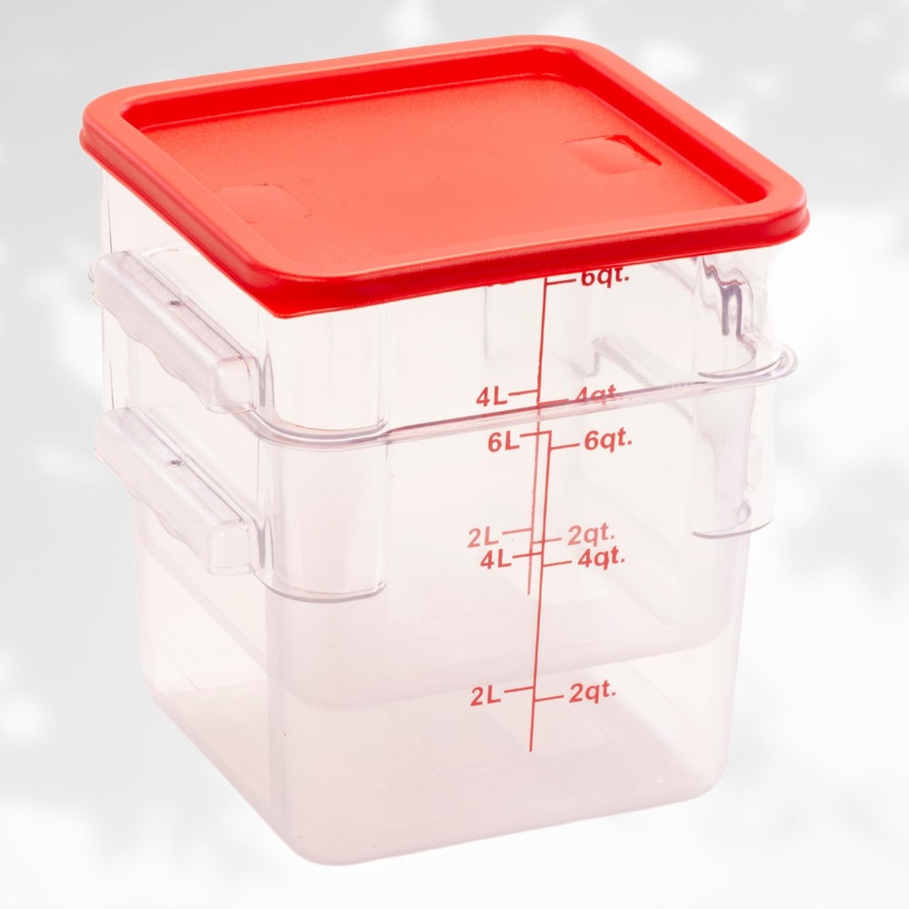 Square Food Container, 6 Quart, Polycarbonate, Reusable, Clear, NSF, (LID SOL...