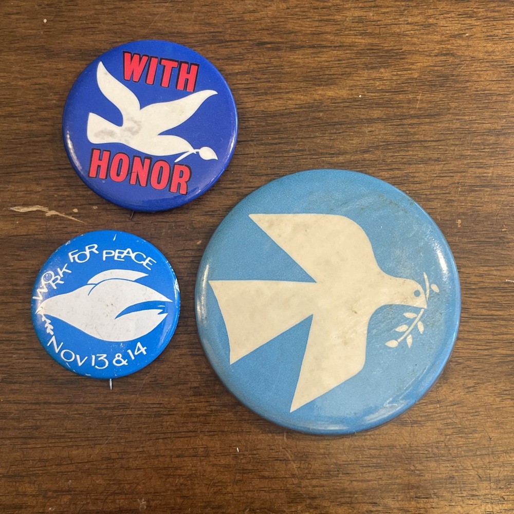 3, Peace Pins Dove Pins Backs