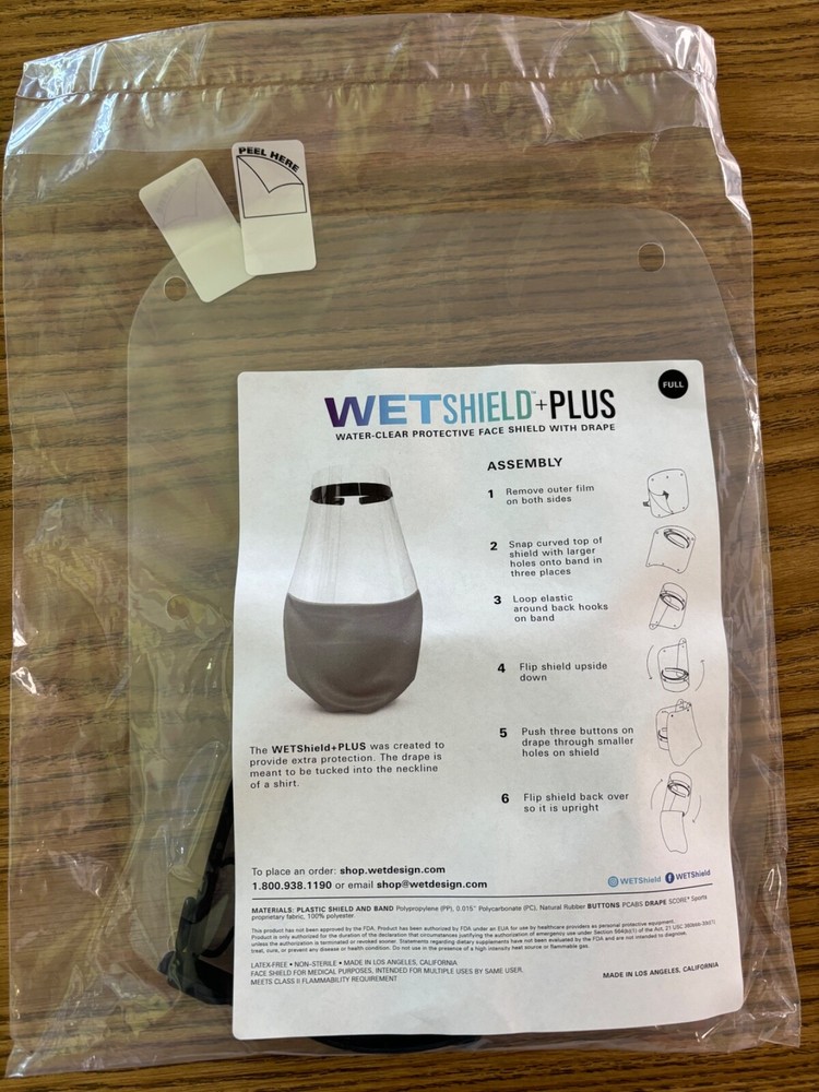 Wetshiled +Plus Water-Clear Protective Face Shield with Drape, clear/Gray, Full