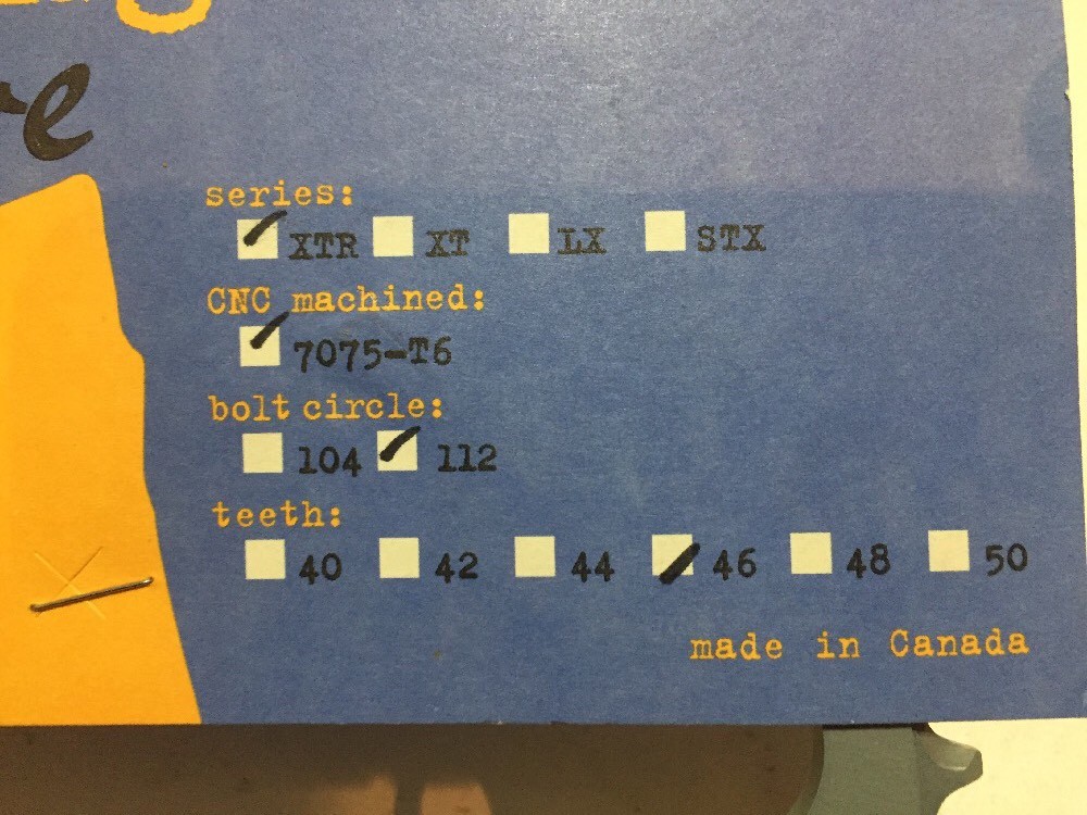 XTR BlackSpire 46 Teeth, 112 4 Bolt Sircle