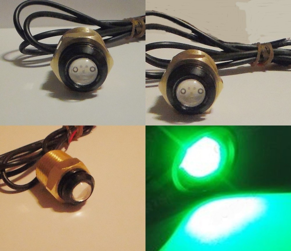 GREEN LED BOAT PLUG LIGHT GARBOARD BRASS DRAIN 1/2" NPT MARINE UNDERWATER FISH
