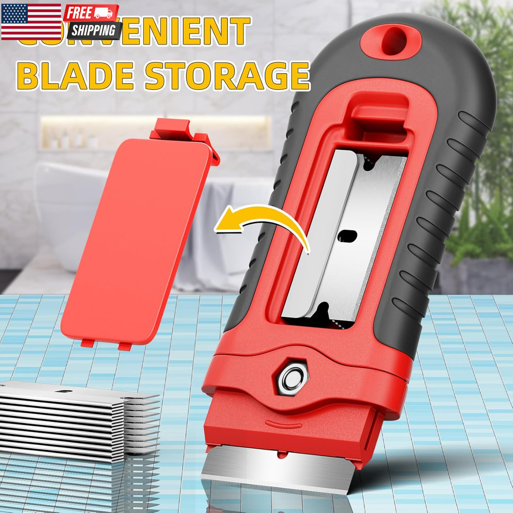 2-Pack Plastic Razor Blade Scraper with 10 Replacement Blades Adhesive, Sticker