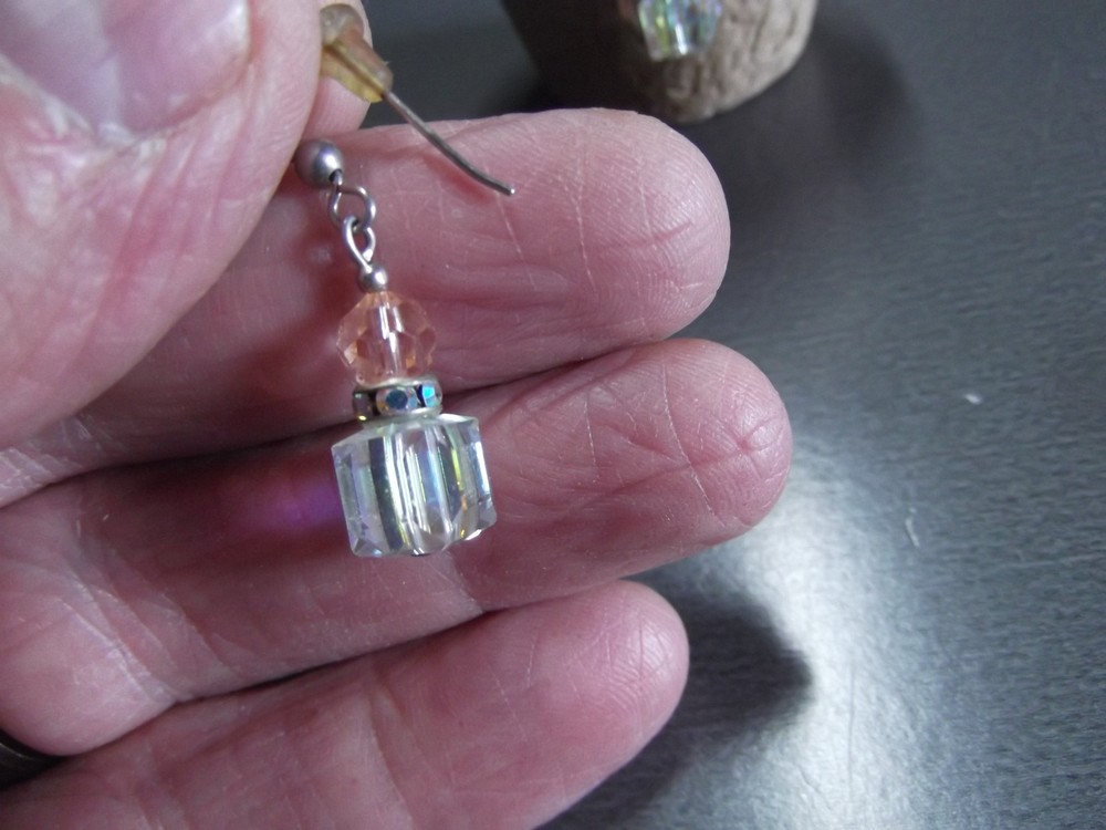 1 Pair Old Dangle Drop Clear/Square Glass 1.25"in