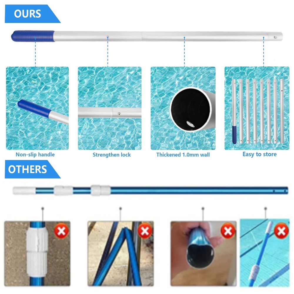 Poolvio Pool Deep Skimmer Net with 3ft-10ft 1.0mm Thick Adjustable Telescopic