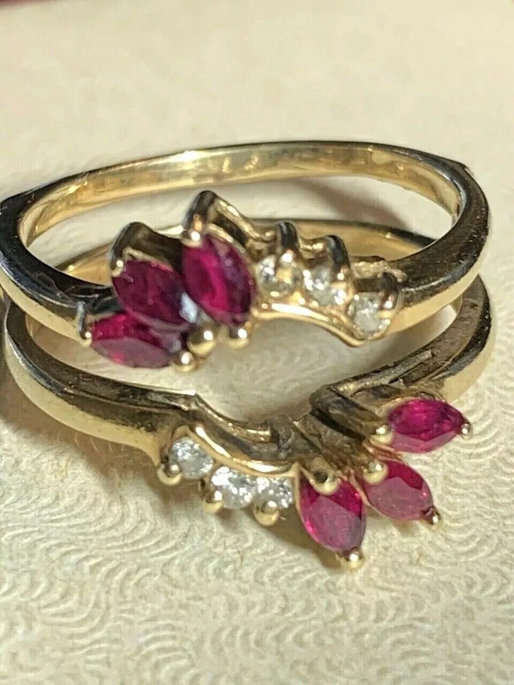 Enhancer Wrap 2.18Ct Created Red Ruby Wedding Band Ring 14K Yellow Gold Finish