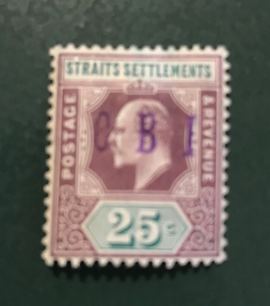 Straits Settlements Postage & Revenue 25 Cent Stamp, Mint, hinged, no gum