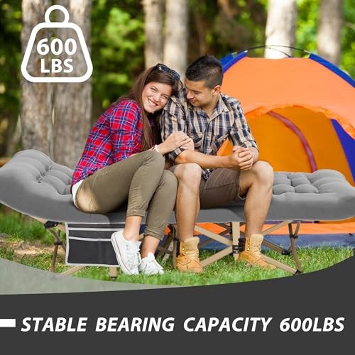 Folding Camping Cot for Sleeping, Portable Cots for Stripe Grey(with Mattress)