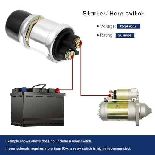 Push Button Starter Switch, 12V 50A Waterproof Push Button Momentary Start 1 PC
