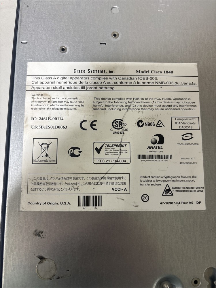 CISCO 1840 Series Class A Apparatus