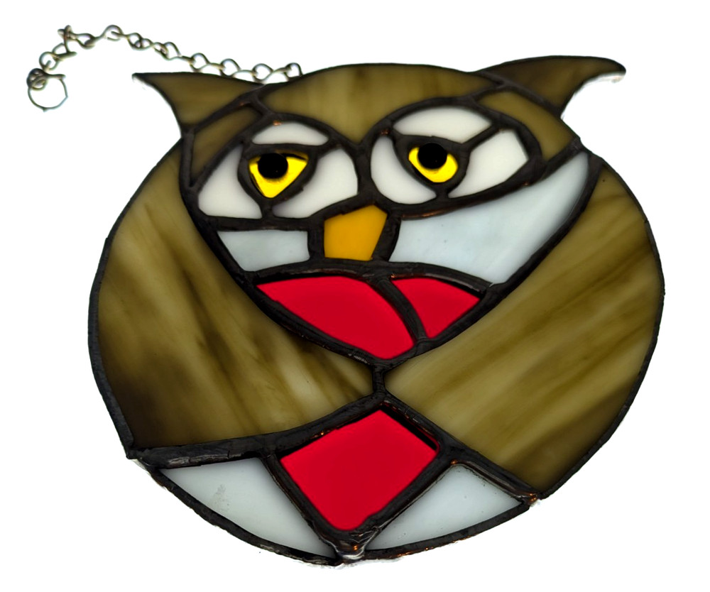 Stained Glass Owl Suncatcher Applied Eyes