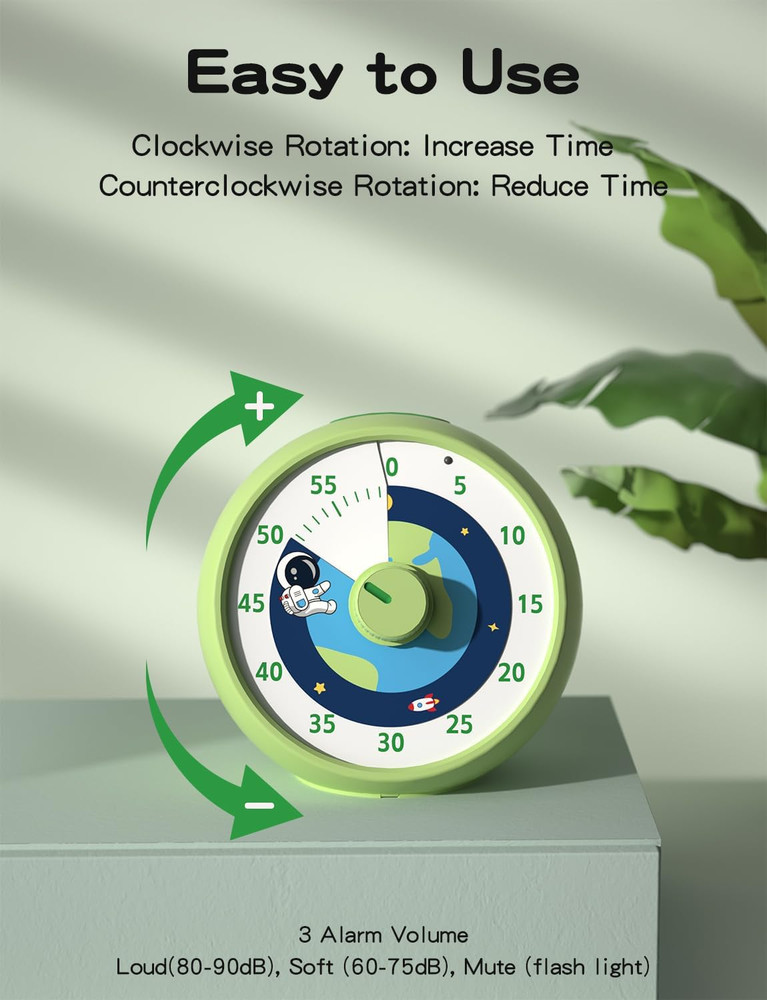 Visual Timer for Kids, 60-Minute Countdown Timer for Classroom Office Kitchen, D