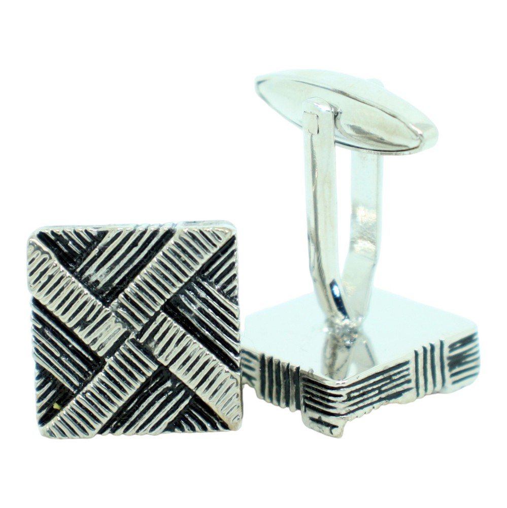 Silver Black Square Patterned Cufflinks